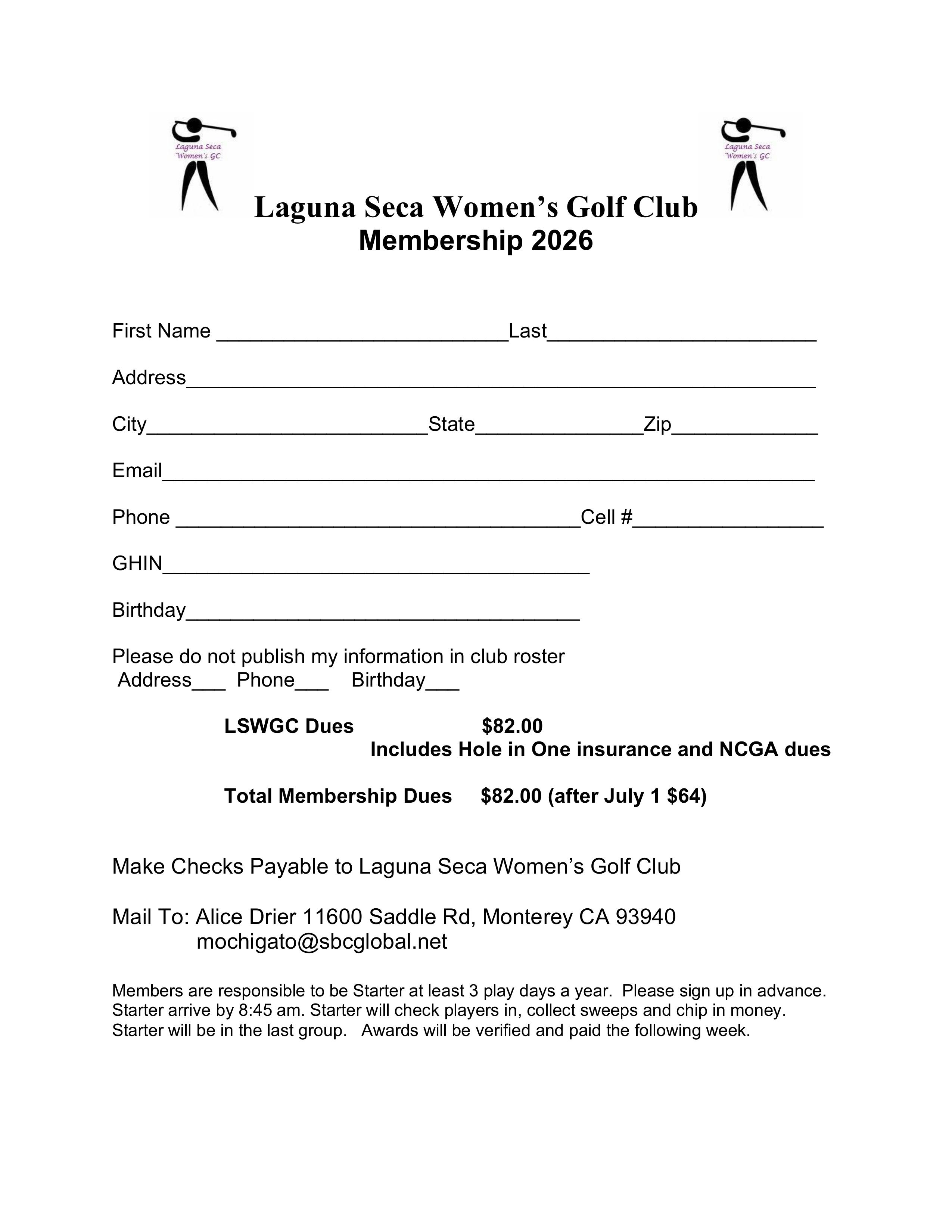 Laguna Seca Women's Club Membership Application 2026